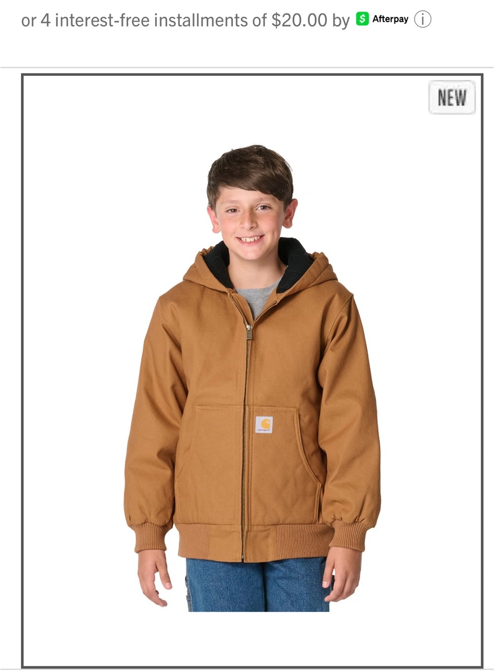 Carhartt Kids' Brown Hooded Zip Jacket with Black Lining